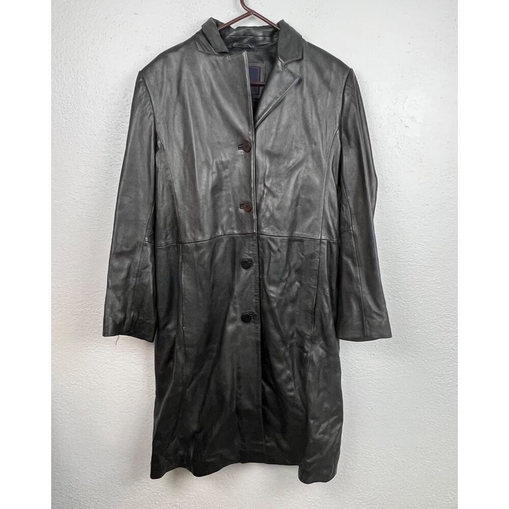 212 America Women's Black Leather Button Up Over Coat Size XL